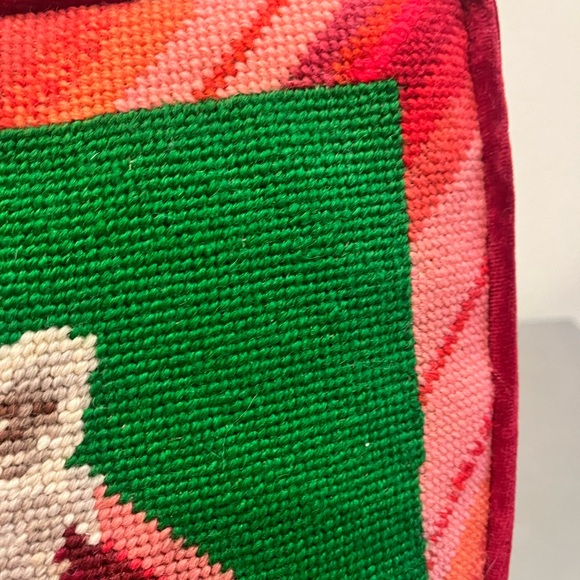 Festive/Holiday velvet Dog Needlepoint Pillow 13x13 - Picture 4 of 12